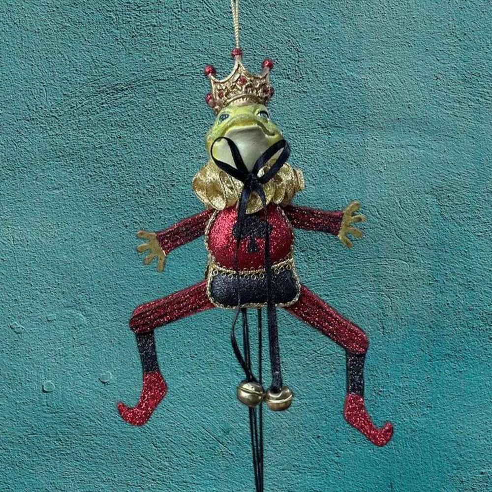 Eclectic, Kitschy Christmas Frog Prince Jumping Jack Ornament